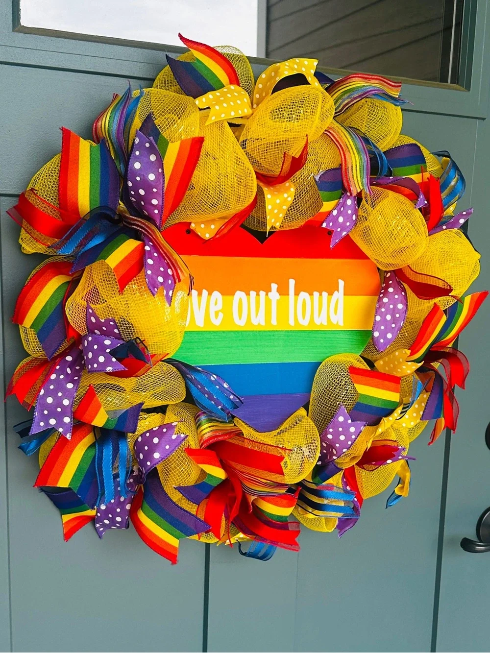 Rainbow LGBTQ Pride Handmade Wreath and Sign